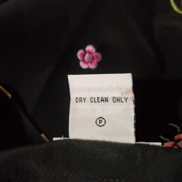 Vtg 90s Yi Lin Silk Embroidered Floral Asian 3/4 Sleeve Kimono Womens S Black - Picture 9 of 11